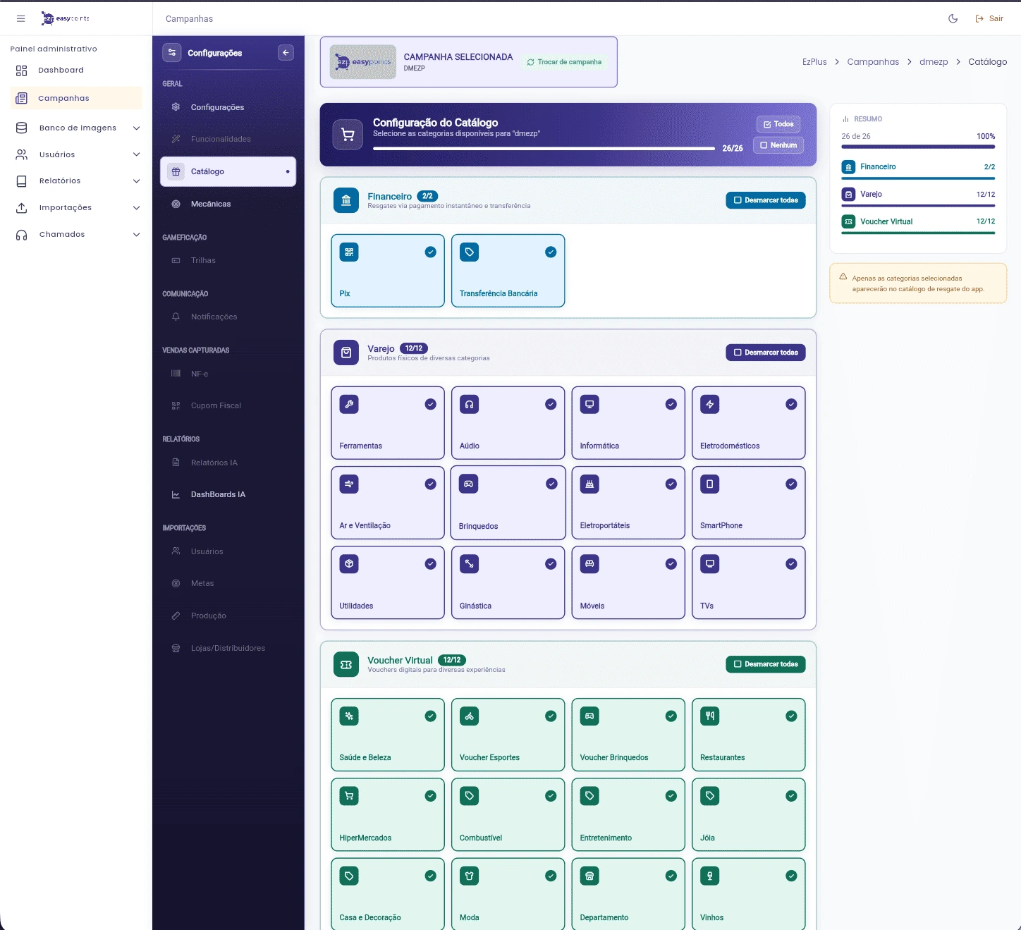 Monte o catálogo de prêmios da campanha