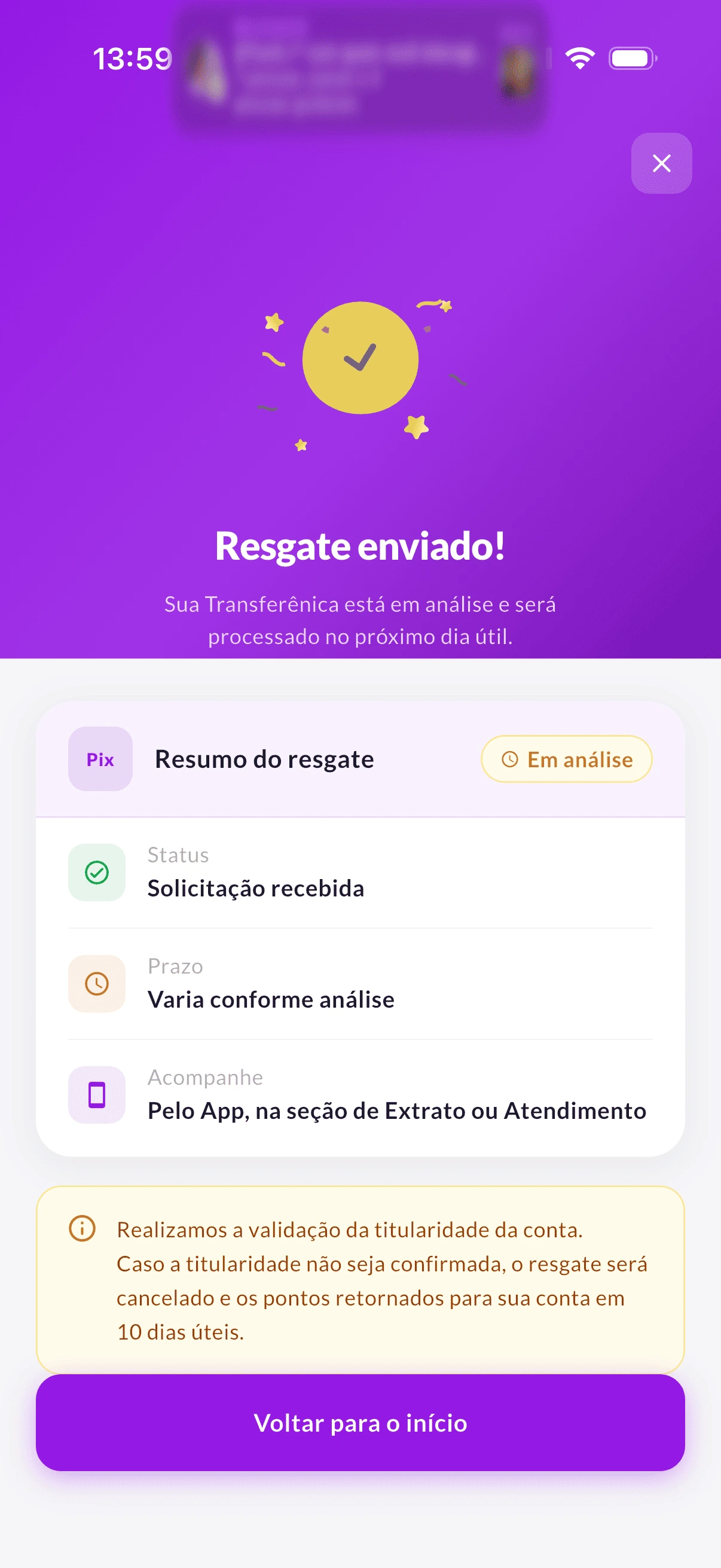 Resgate Pix - Transferência Bancária efetuada